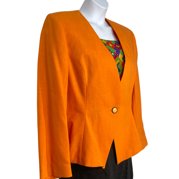 Vintage 90s Gilmor Sz 14 Boxy Suit Jacket Blazer Graphic Print Insert Orange New - Picture 2 of 11